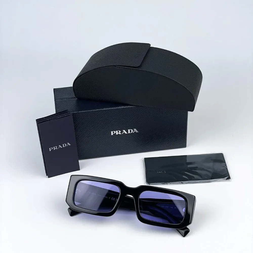 NEW Prada PR06YS 02Z01O Black Blue Rectangle Unisex Sunglasses - Picture 11 of 11